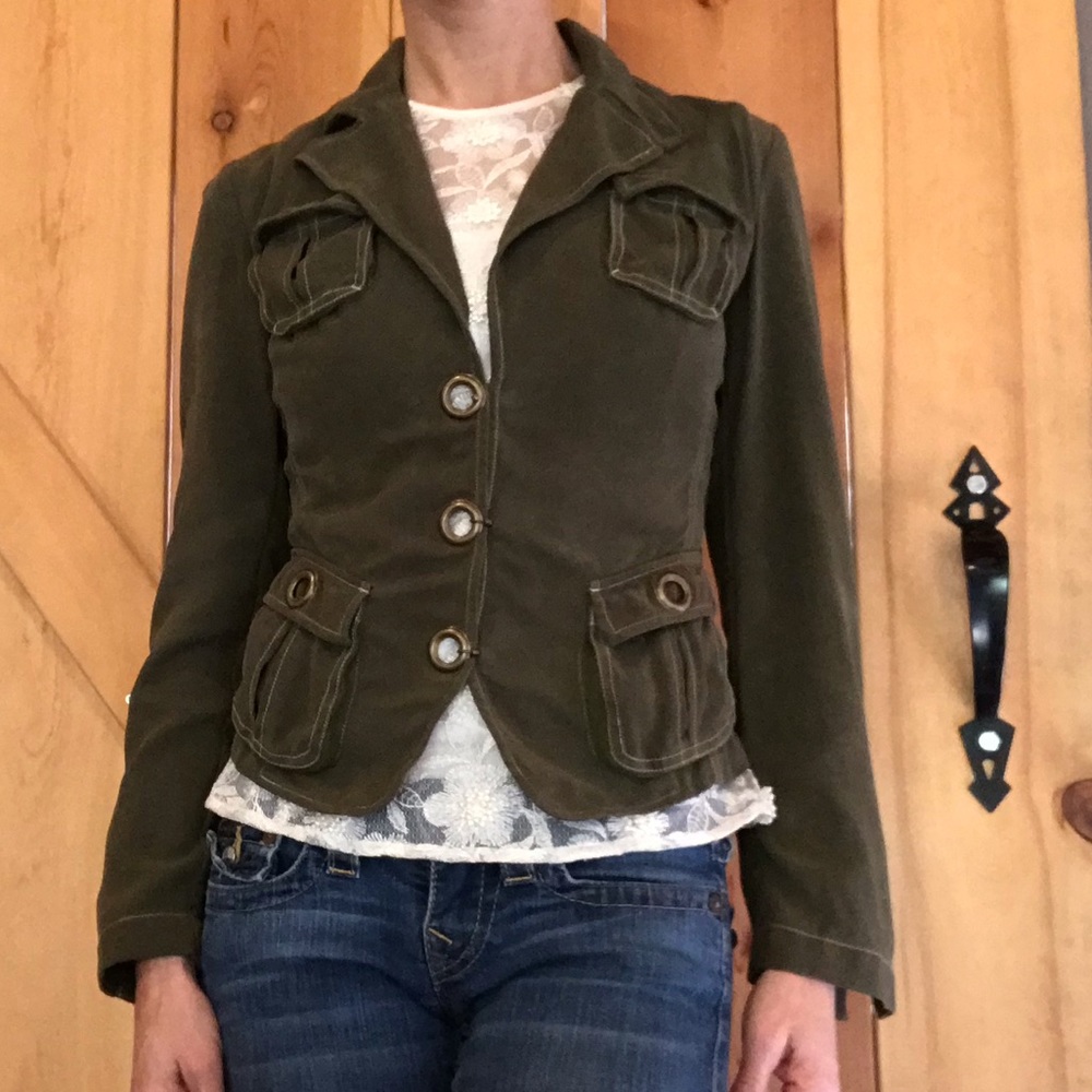 Bebe Green Silk Blazer 2